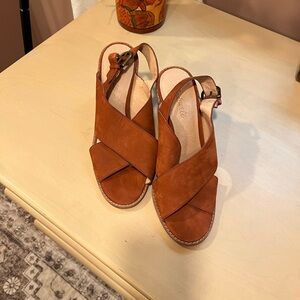 Madewell Brown/ orange Leather peep toe heels